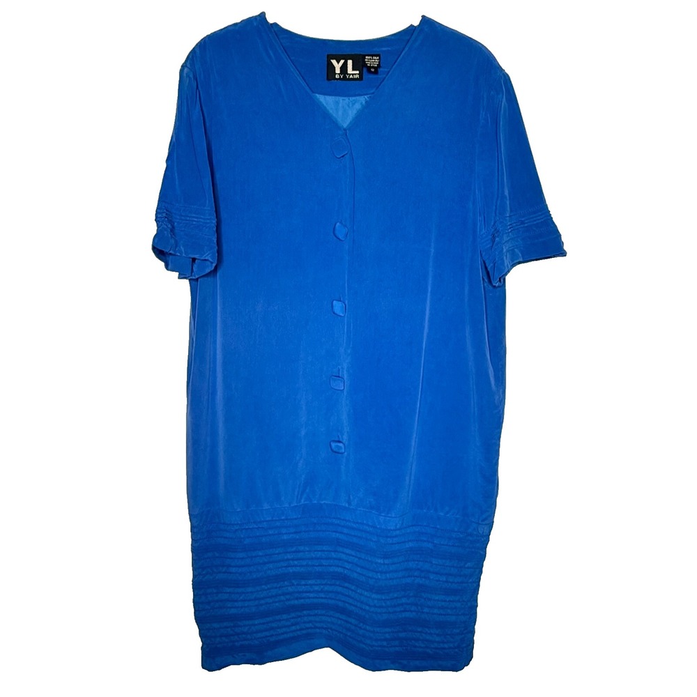 YL By Yair Women's Turquoise Silk Sheath‎ Dress Size 12 Knee Length 80's Vtg